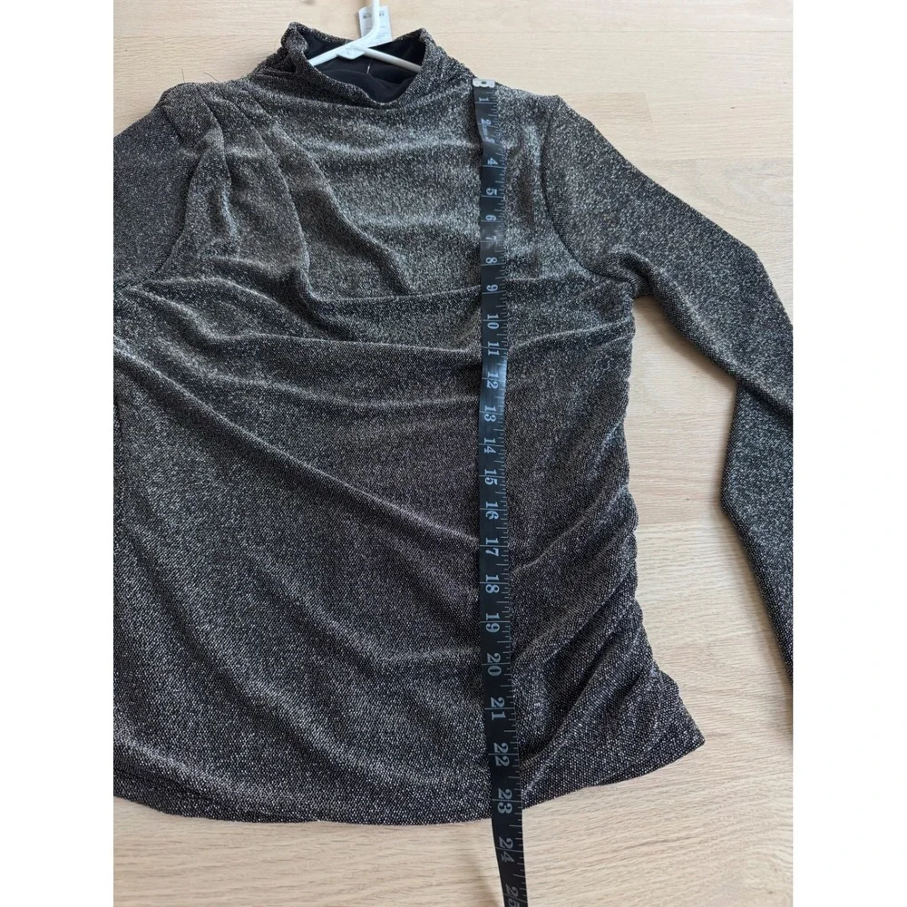White House Black Market Metallic Mock Neck Ruched Draped Top Gold Black Small